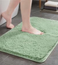 TECHMILLY Non-Slip Bathroom Rugs Sets 2 Piece, Fluffy Soft Luxury Microfiber Shower Mat, Absorbent, Washable & Quick Dry for Bath Floor, 32''x20'', Green