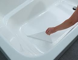 Safe Way Traction 16" X 40" White Adhesive Vinyl Anti Slip Non Skid Safety Bath Mat with Drain Cut Out