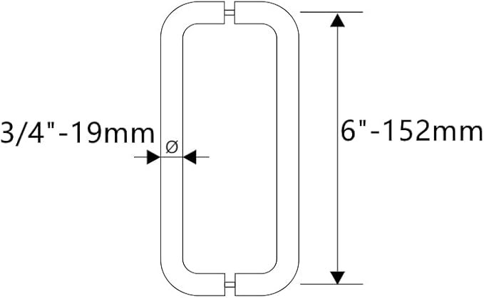 Ranbo Brushed Nickel 6" （CTC） Tubular Back-to-Back Shower Door Handle，3/4" Diameter Pull Handles with Metal Washers, for 1/4"- 1/2" Thick Glass and 1-3/8" - 2-1/6" Thick Wooden or Metal Doors