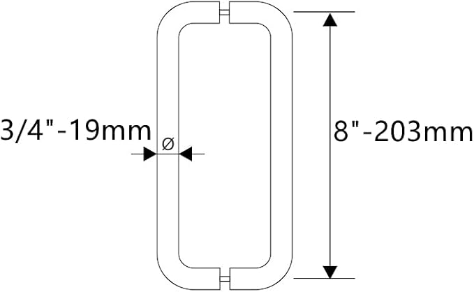 Ranbo Brushed Nickel 8" （CTC） Tubular Back-to-Back Shower Door Handle，3/4" Diameter Pull Handles with Metal Washers, for 1/4"- 1/2" Thick Glass and 1-3/8" - 2-1/6" Thick Wooden or Metal Doors