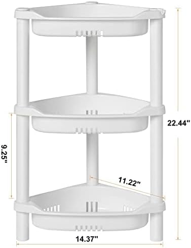 ELYKEN 3 Tier Shower Caddy Organizer Shelf Corner, 14.4 x 11.2 x 22.4 Inches, Rustproof, Plastic Shower Rack Stands for Inside Bathroom, Bathtub, White