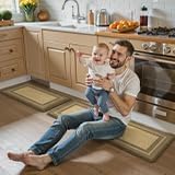 KIMODE Anti Fatigue Kitchen Mats for Floor, Farmhouse Kitchen Rugs Sets of 2, Cushioned Kitchen Floor Mats, Brown/Khaki Laundry Room Mat, Comfort Standing Mat for Sink Office Desk 17"x47"+17"x29"