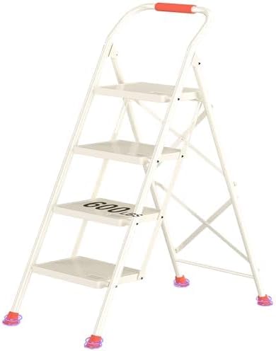 Foldable Step Ladder Stool - 600Lbs Heavy Duty Tall 4-Step Extension Ladder with Handrails for Home Adults, Ideal for Kitchen & Indoor Closet Use - Extendable Stepping Stool for Indoor Households