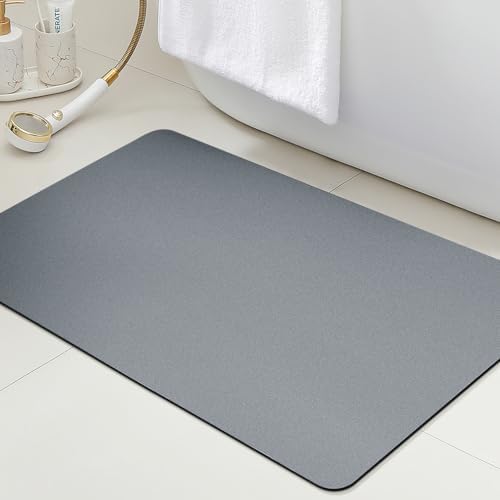 ACCUMTEK Non Slip Bath Mat, Thin Bathroom Rugs Fit Under Door, Quick Dry Bath Mats, Machine Washable Bath Rugs for Bathroom, Bathtub & Kitchen, Bathtub & Kitchen, Grey/Solid/24 x17