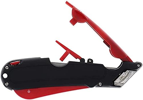 Veltec EZ-1000 Safety Box Cutter Utility Knife, 3 Blade Depth Setting, Squeeze Trigger and Dual Side Edge Guide, 2 Blades, Holster and Lanyard (Red)