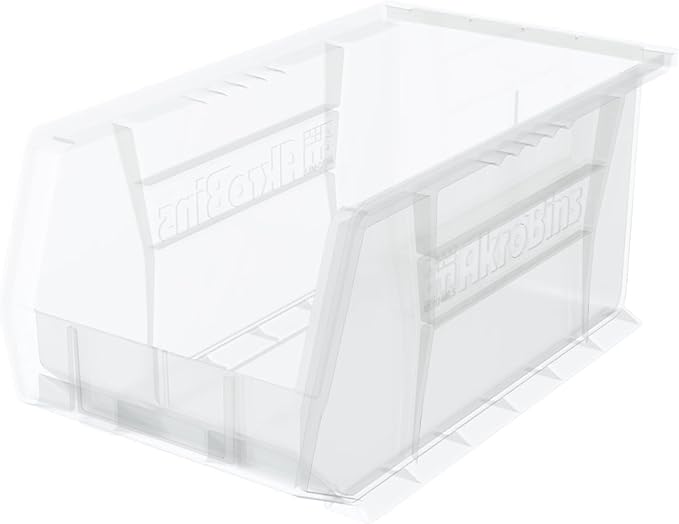 Akro-Mils 30240 AkroBins Plastic Storage Bins, Space-Saving Stackable Bins for Garage, Pantry, Craft Organization, 15 x 8 x 7 inches, Clear, 12-Pack
