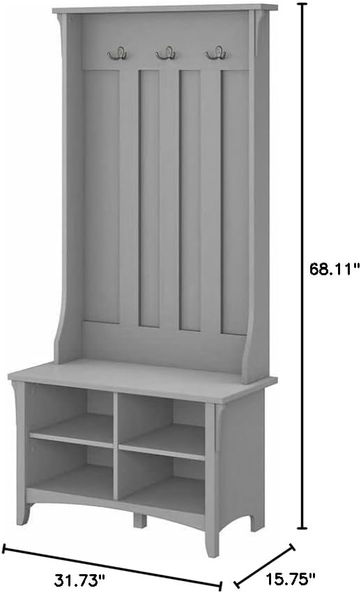 Bush Furniture Salinas Hall Tree with Shoe Storage Bench in Cape Cod Gray