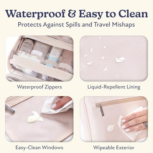 VANDEL Waterproof Hanging Toiletry Bag [TSA-Approved] Hanging Makeup Organizer Bag, Cosmetic Travel Bags for Women, Makeup Case Toiletries Organizer Hygiene Bathroom Shower Caddy - Sand