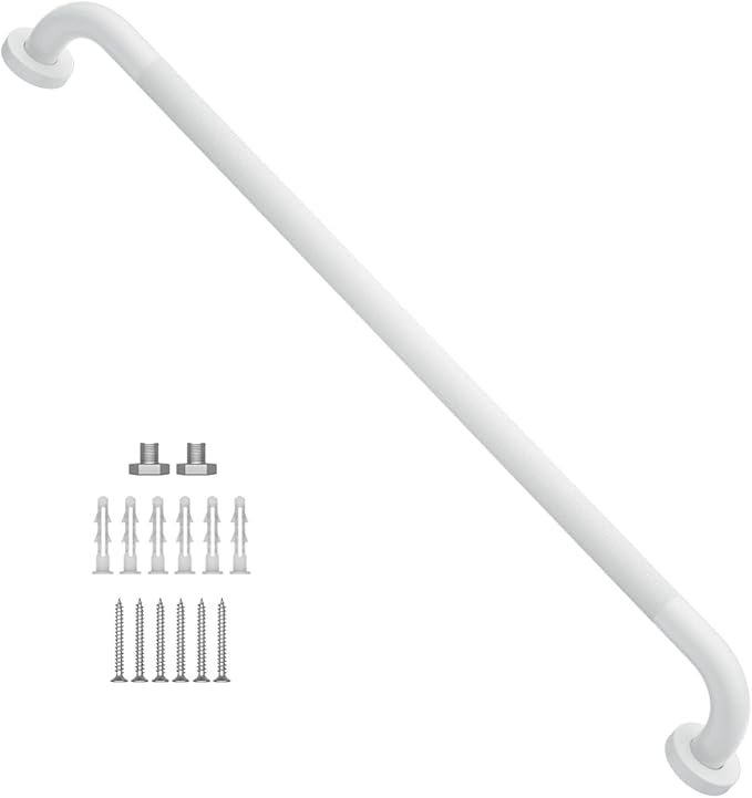 32 Inch Anti Slip Shower Grab Bar Oil Rubbed White 1.25" Diameter, Munzong Bathroom Grab Bar, Knurled Bathroom Balance Bar,Safety Hand Rail Support Handicap Elderly Senior Assist Bath Handle