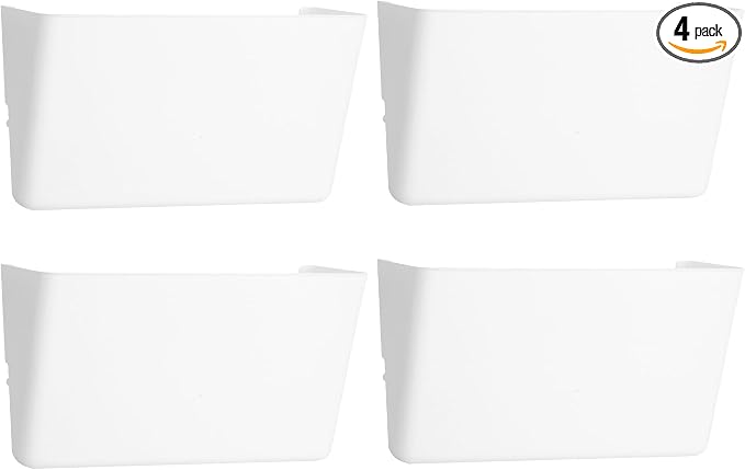 EASEPRES 4 Pack White Plastic Single Pocket Hanging File Organizer, Wall Mount Paper Mails Magazines Holder, Mounted Folder Bins for Office, School and Home, 12.99x4.13x7.48 inches