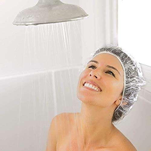 Auban Disposable Shower Cap, 100 PCS Hair Cap Thickening Clear Plastic Waterproof Bath Caps for Hair Treatment, Spa Salon Hotel and Home Use, Portable Travel(17.3)