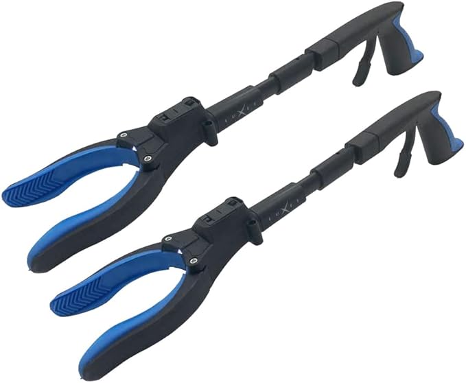 Grabber Reacher Tool 19" Aluminum Magnetic Claw with LED Light, Reacher Grabber Pickup Tool, Foldable Gripper Grabbers for Elderly Grab it Reaching Tool, Trash Grabbers Pickers, Blue, By Luxet 2-Pack