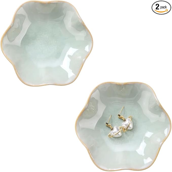 JAMEND CLXP 2PCS Lotus Leaf Shape Ring Holder Dish, Small Key Bowl, Ceramic Trinket Tray Jewelry Dish Organizing Necklace Earrings for Mom Friend Sister, All Jewelries Are NOT Included, Light Green.…