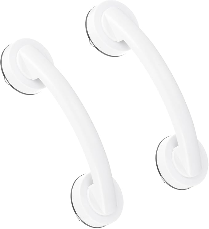 uxcell 2pcs Grab Bars for Bathtubs and Showers, 7.6" Mirror Glass Door and Window Handles Powerful Shower Suction Cup Anti-Slip Safety Bars for Senior Shower Chairs White