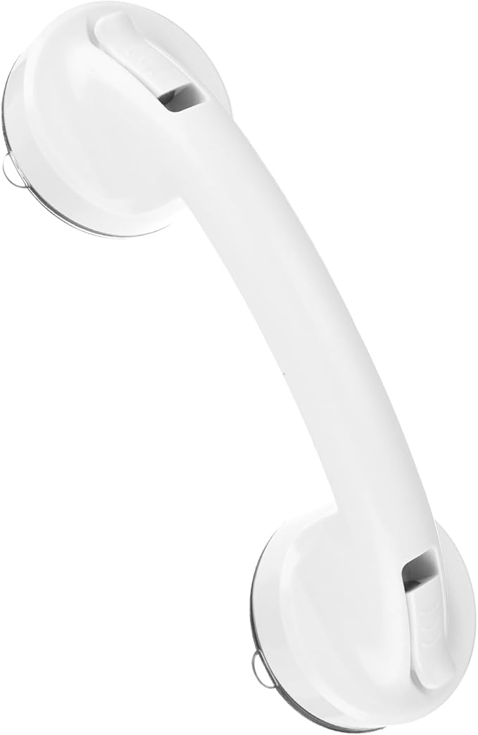 uxcell Grab Bars for Bathtubs and Showers, 8.3" Mirror Glass Door and Window Handles Powerful Shower Suction Cup Anti-Slip Safety Bars for Senior Shower Chairs White