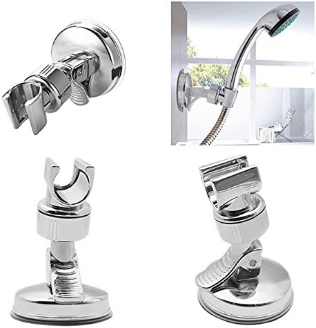 Medsuo Adjustable Shower Head Holder with Sticky Pad, Removable Suction Cup Shower Head Bracket No Drill Shower Head Bracket with Chrome Polished for Bathroom