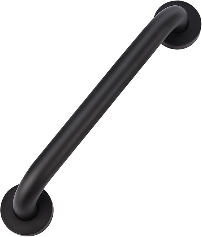 supregear Grab Bars for Wall, Bathroom Shower Handle for Seniors, 1 Inch Diameter 201 Stainless Steel Safety Hand Rail, Wall Mounted Toilet Bathtub Support, Black Finish, 12 Inch