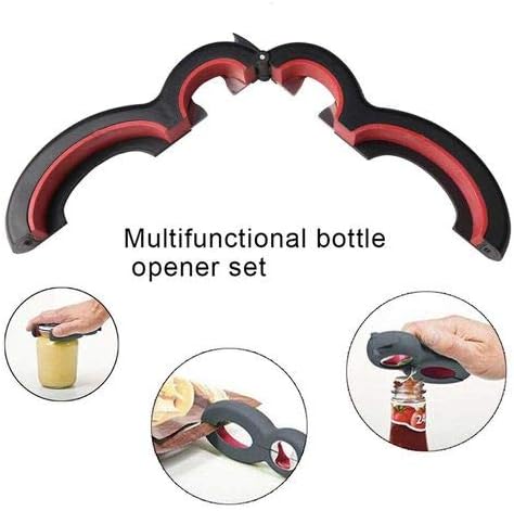 6 in 1 Multi Opener Jar Opener Bottle Can Opener Seal Soda Lid Twist Grips Non-slip Grip Easy Opern for Kid Kitchen Holiday Party (Red + Black)