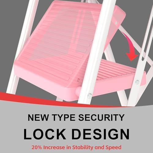 Step Ladder Foldable Folding Stool - for Home Adults Kitchen 4 Stepping Extension Tall Heavy Duty with Handrails - Closet Stepstool Stair Ladders Extendable Stepladder for Indoor House 600Lbs