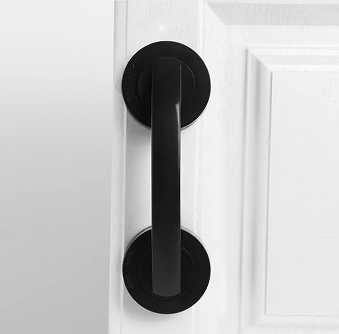 WANLIAN Powerful Suction Cup Glass Mirror Door Handle, Refrigerator Drawer Bathroom Suction Cup wall handrail, Bathtub Shower Handle Kitchen Drawer Cabinet Handle (Black)