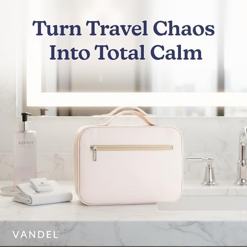 VANDEL Waterproof Hanging Toiletry Bag [TSA-Approved] Hanging Makeup Organizer Bag, Cosmetic Travel Bags for Women, Makeup Case Toiletries Organizer Hygiene Bathroom Shower Caddy - Sand
