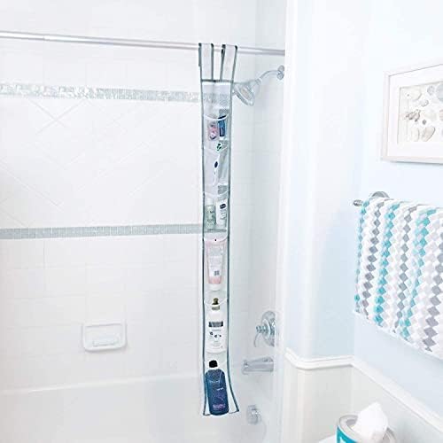 Skywin 7 Pockets Hanging Shower Curtain Liner Caddy 60 x 6 Inches (2 Pack) - 100% Polyester Mesh Shower Caddy Hanging - Shower Organizer for Shower Rod or Door with Adjustable Velcro Strap