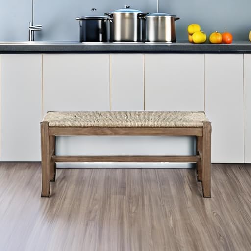 Alaterre Furniture Newport 40 Inch Solid Wood Entryway Bench - Modern Farmhouse Indoor Decorative Bench with Natural Seagrass Rush Seat - Furniture for Entryway, Dining Room, or Kitchen (Natural)