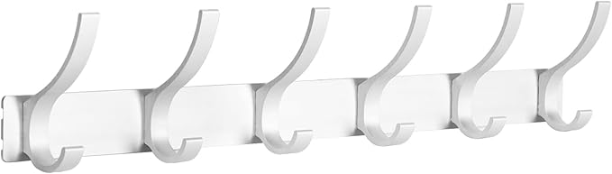 Optish Coat Rack Wall Mount, Coat Hook Wall Mount, Wall Hooks for Hanging, Hat Rack for Walls, Coats Hanger with 12 Hook, Towel Hooks for Bathrooms (1 Pack, Silver)