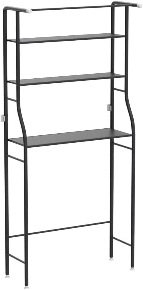 UDEAR 3-Tier Over The Toilet Rack,Bathroom Shelf Space Saver,Corner Stand Storage Organizer Accessories,the Washing Machine,with Hanging Rod,Tower Shelf,Black