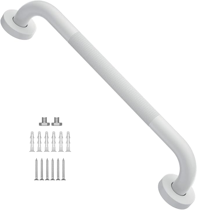 20 Inch Anti Slip Shower Grab Bar Oil Rubbed White 1.25" Diameter,Munzong Bathroom Grab Bar, Knurled Bathroom Balance Bar,Safety Hand Rail Support Handicap Elderly Senior Assist Bath Handle
