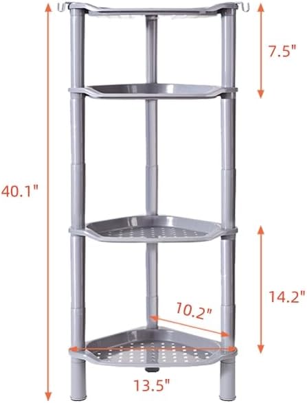 4 Tier Shower Caddy Corner,Plastic Shower Shelf Organizer for Inside Bathroom, Bathtub, Shower Pan, 13.5 x 10 x 33.5 Inches,Grey(Round Slot Grey 4 Tier)