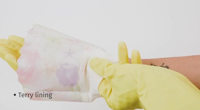 Household Gloves Latex Free Cleaning Grey and Yellow Gloves with Soft Lining Long Cuff 15" & Grip (2 Pair), Medium