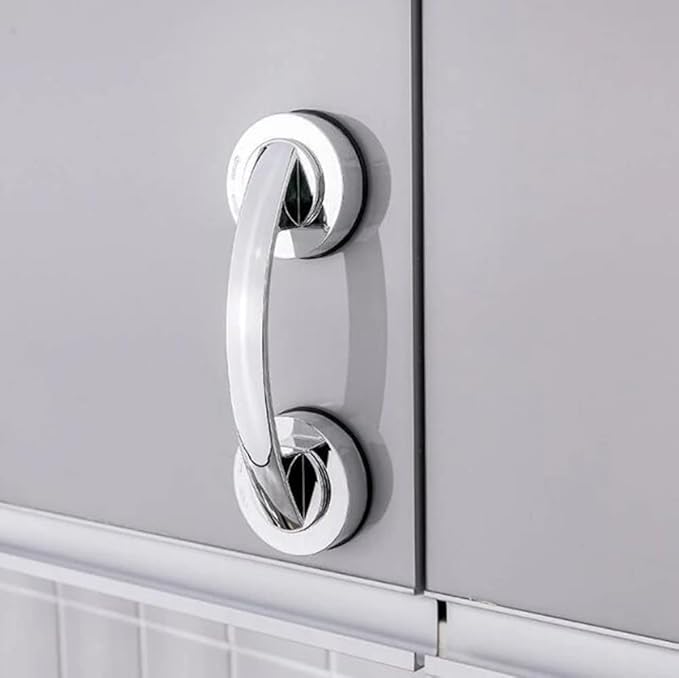 WANLIAN Powerful Suction Cup Glass Mirror Door Handle, Refrigerator Drawer Bathroom Suction Cup wall handrail, Bathtub Shower Handle Kitchen Drawer Cabinet Handle (Silver)