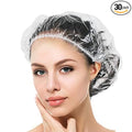 Auban 30PCS Disposable Shower Caps, Plastic Clear Hair Cap Large Thick Waterproof Bath Caps for Women, Hotel Travel Essentials Accessories Deep Conditioning Hair Care Cleaning Supplies(17.3")