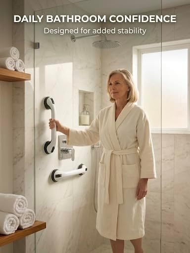 Suction Grab Bars for Shower, 2 Pack 16 Inch No Drill Removable Bath Handrails - Shower Handle for Seniors & Elderly, Anti-Slip Bathroom Safety Bar, Locking Suction Cups with Seal Check (Black)