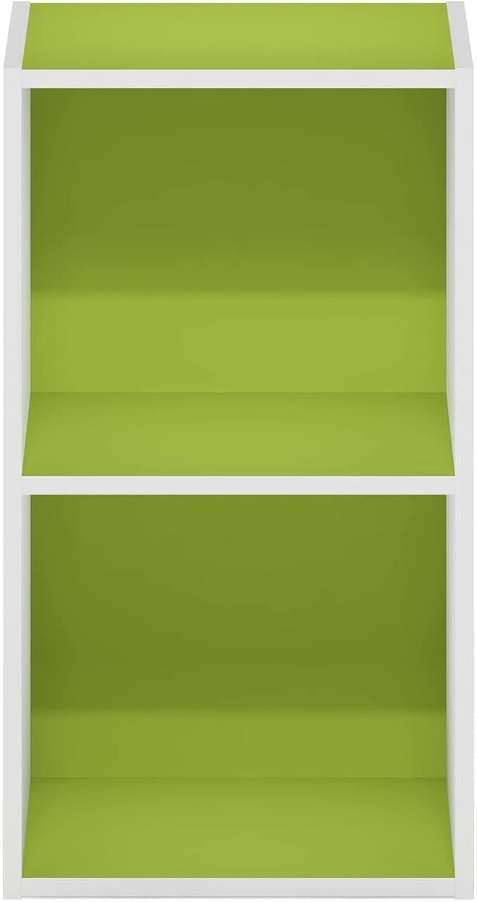 Furinno PASIR Book Shelf, 2-Tier Modern Bookshelf, Open Shelves Bookcase 9 x 12 x 21, Easy Assembly, for Living Room, Bedroom, Home Office, Green/White