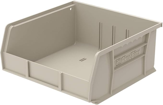 Akro-Mils 30235 AkroBins Plastic Storage Bins, Space-Saving Stackable Bins for Garage, Pantry, Craft Organization, 11" x 11" x 5", Stone, 6-Pack