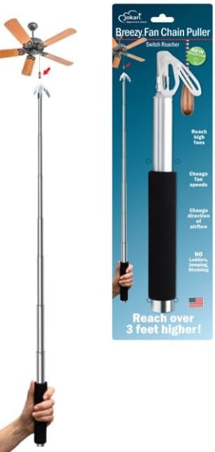 Jokari Ceiling Fan Pull Chain Grabber, 3-Foot Telescoping Rod with Precision Grip for Adjusting Ceiling Fan Speed and Airflow Direction, No Ladder Needed, Ideal for Seniors and Safe Home Use