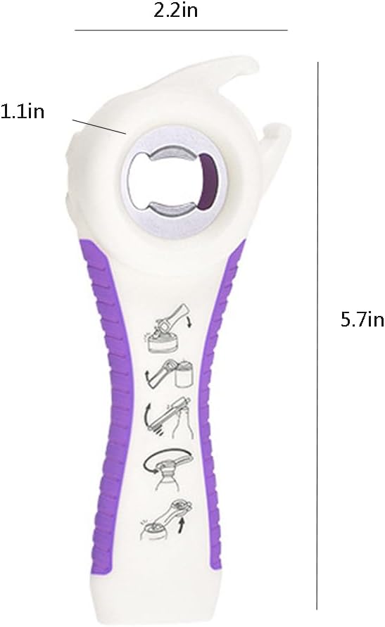 2 pcs 5 in 1 Multi-function Bottle Opener for Easily Opens Bottle Caps,Canning Lids,Can Tabs and Twist Caps (White & Purple)