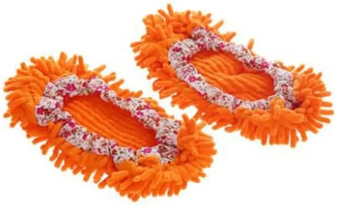 Mop Slippers,Mop Shoes,Dust Duster, Mop Socks for Women Men Kids Foot, Microfiber Reusable for House Office Bathroom Kitchen (Orange-,One Size)