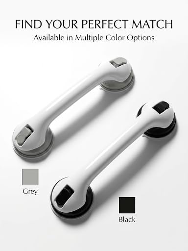 Suction Grab Bars for Shower, 2 Pack 16 Inch No Drill Removable Bath Handrails - Shower Handle for Seniors & Elderly, Anti-Slip Bathroom Safety Bar, Locking Suction Cups with Seal Check (Gray)