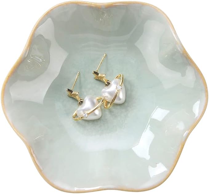 JAMEND CLXP Lotus Leaf Shape Decorative Ring Tray, Small Key Bowl, Ceramic Trinket Tray Jewelry Dish Organizing Necklace Earrings, Home Decoration for Mom Best Friend Sister, Light Green.