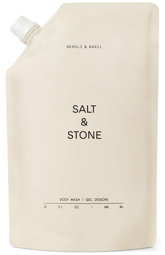 Salt & Stone Body Wash with Antioxidants for Deep Moisture | For Women & Men, Sulfate, Paraben, & Dye Free, Leaving Skin Soft and Hydrated | Neroli & Basil Refill 32 fl oz