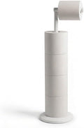 ZISH Toilet Roll Holder Free Standing - Stainless Steel Bathroom Toilet Paper Organizer and Dispenser – No Drill Toilet Roll Stand Freestanding - Up to 5 Toilet Roll Storage, White