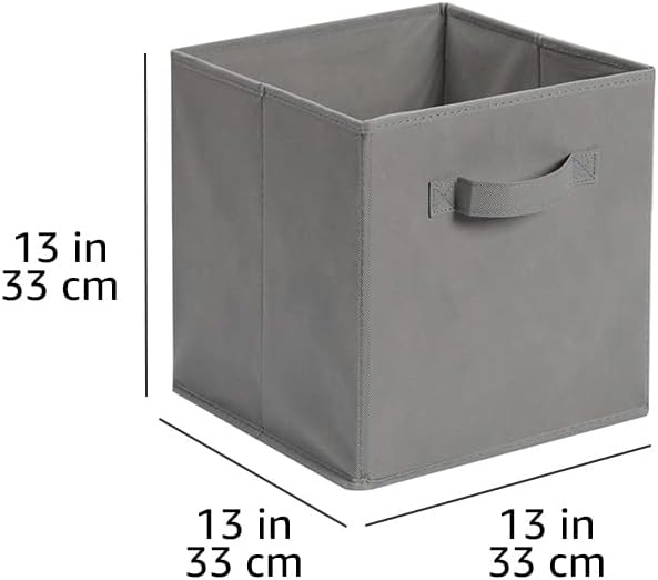 Amazon Basics Collapsible Fabric Storage Cube Bins Organizer with Handles for Organizing, Sturdy, Gray, 13 x 13 x 13 inch, 6-Pack