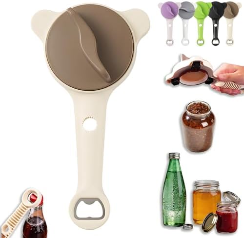 2026 New 4-in-1 Multi-Purpose Jar Opener, Adjustable Stainless Steel Ergonomic with Non-Slip Teeth, Jar Opener for Weak Hands, Multi Size Lid Tool for Jars, Cans, Wine Bottles (Beige)