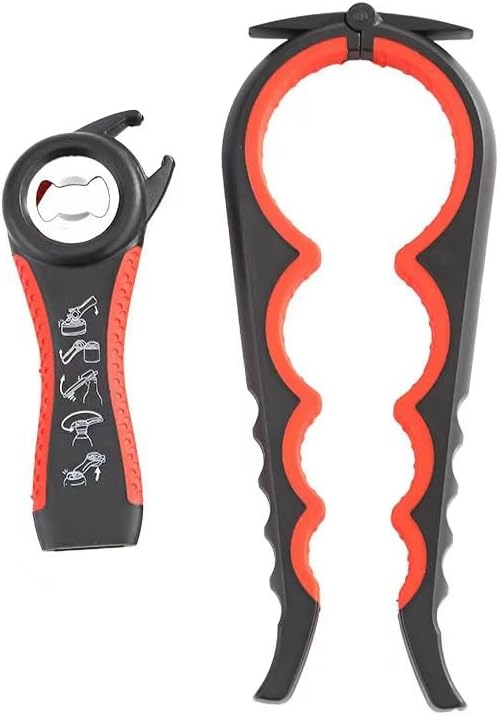 Multi-Function Bottle and Jar Opener, 6-in-1 Kitchen Tool,Glass Can Opener,Suitable for Kitchens and Dining Rooms,Can be Easily Opened by Women,Children and the Eldlely(Red)