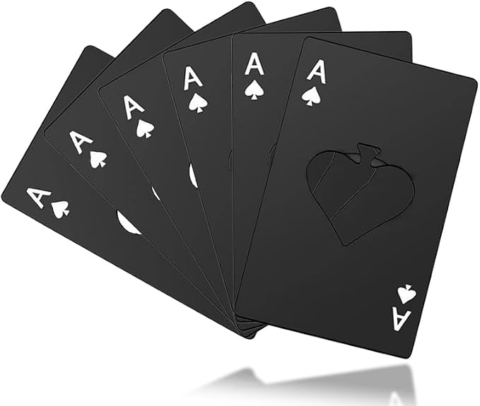 6-Pack Ace of Spades Bottle Openers – Stainless Steel Playing Card Shape Beer Openers, Poker Party Favors, Wedding Groomsmen Gifts, Credit Card Size Tools