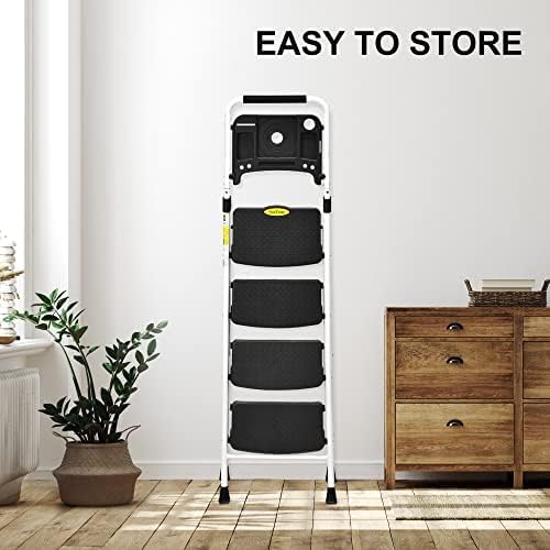 SocTone 4 Step Ladder, Folding Step Stool with Tool Platform, Sturdy& Portable Steel Ladder for Adults, 330LBS Capacity Ladder for Home Kitchen Pantry Office