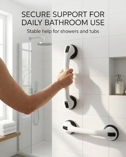 Suction Grab Bars for Shower, 2 Pack 16 Inch No Drill Removable Bath Handrails - Shower Handle for Seniors & Elderly, Anti-Slip Bathroom Safety Bar, Locking Suction Cups with Seal Check (Black)